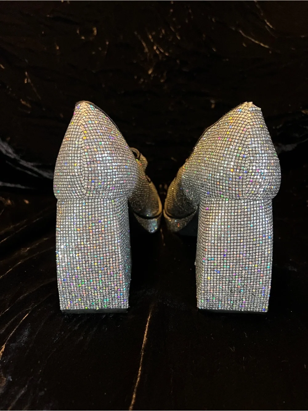 Gianni Bini Silver Crystal Mary Jane Platform Heels